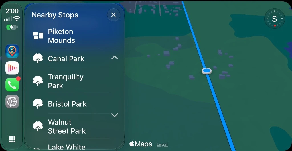 CarPlay Active Navigation & Nearby Stops
