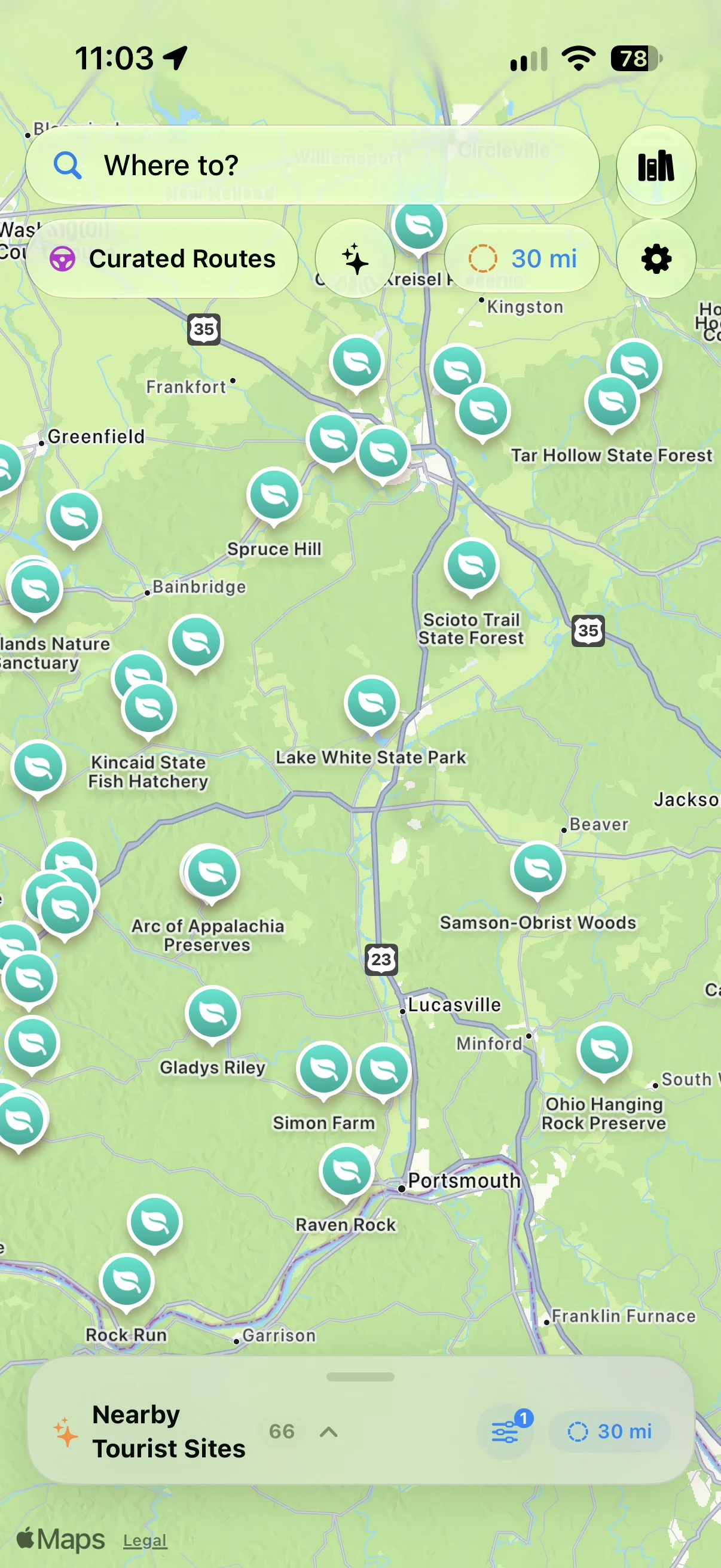 Parks and state forests search (Lake White State Park, 66 sites)